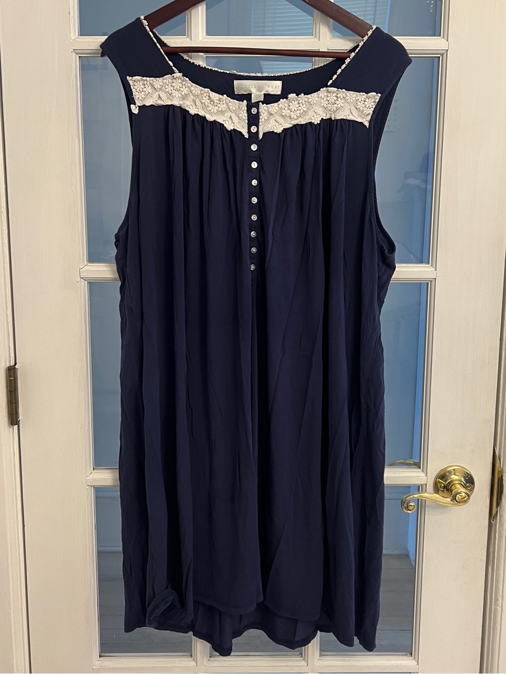 EILEEN WEST Women’s Navy Blue Modal Lace Sleeveless Waltz Nightgown Gown XL